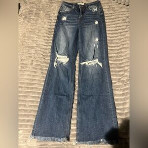 Stylish Distressed Wide Leg Jeans in Blue
